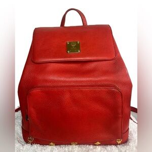MCM Leather Studded Red Backpack